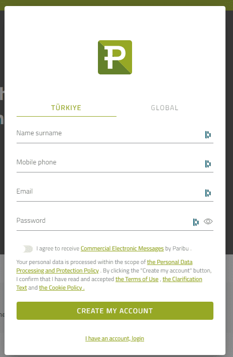 Paribu sign up process