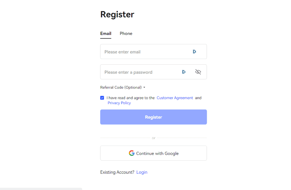 BingX Sign up process