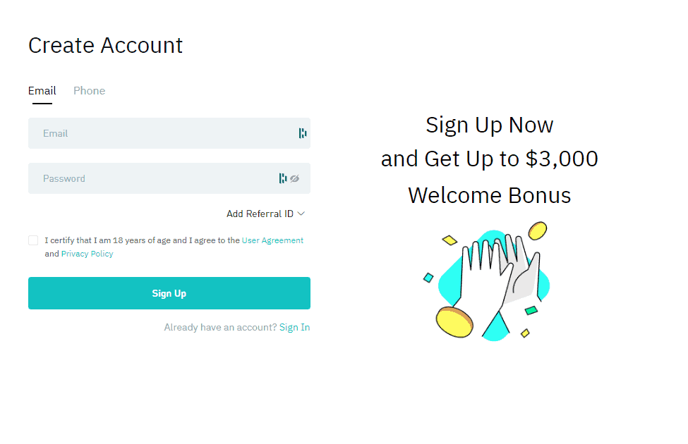 BitMart Sign up process