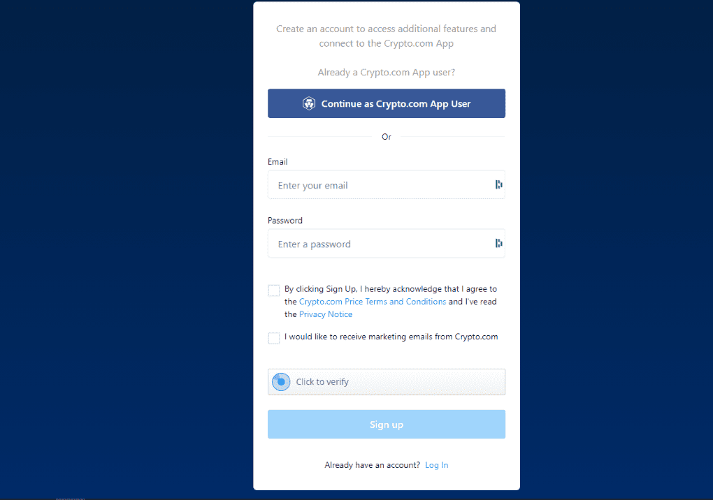 Crypto.com sign up process