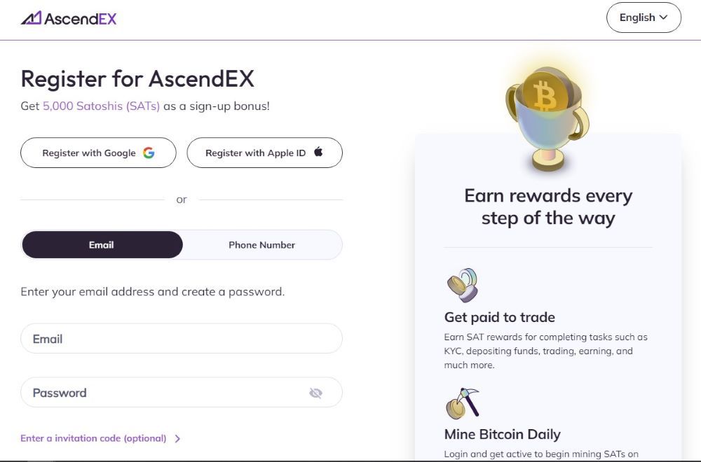 AscendEx Sign Up Process
