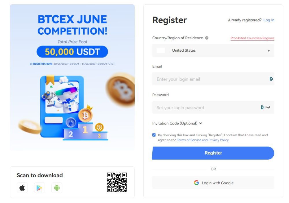 BTCEX Sign Up Process